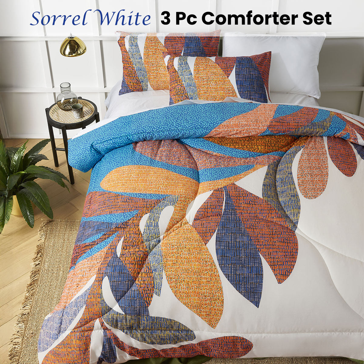 Accessorize Sorrel White Foliage 3 Piece Comforter Set | Double