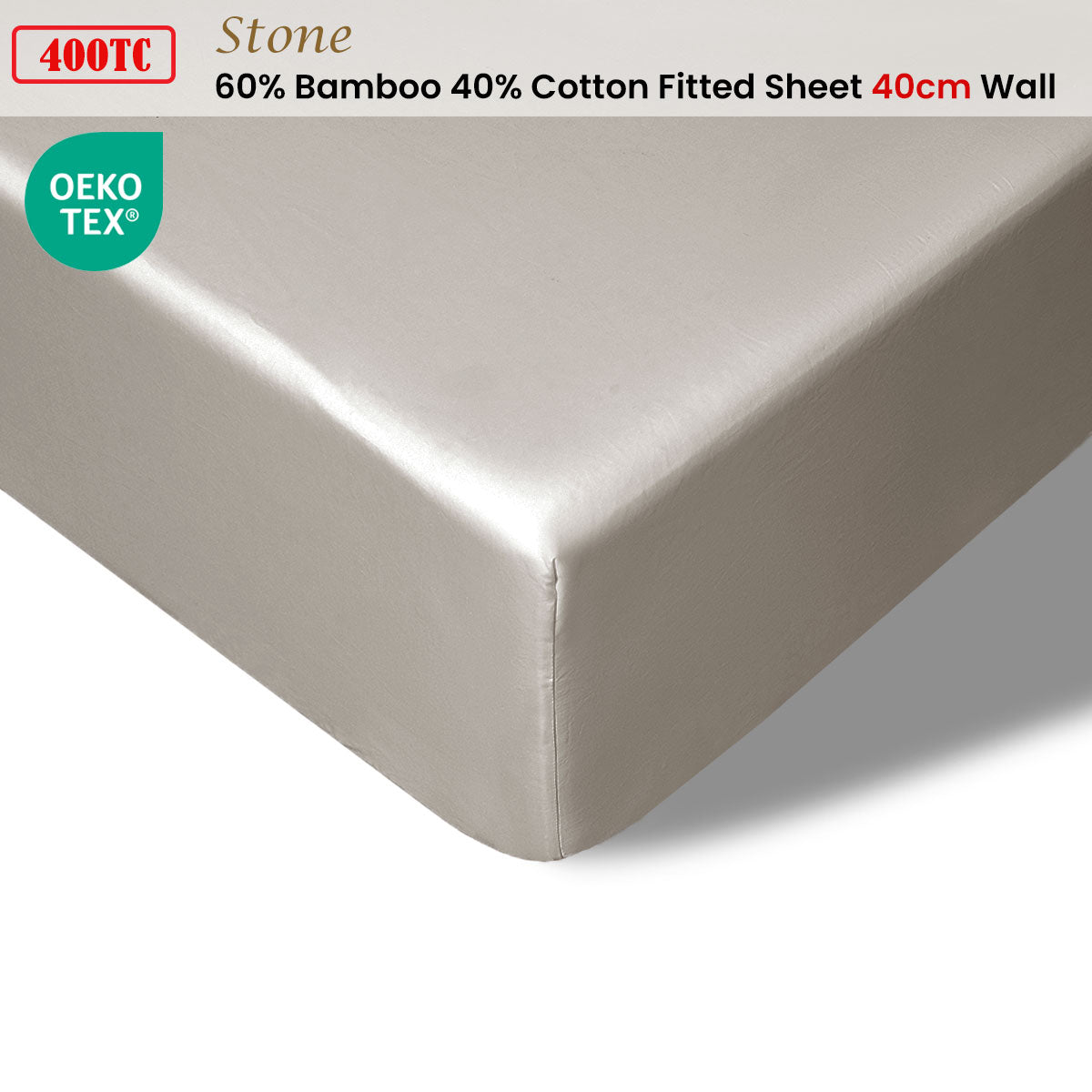 400TC Stone Bamboo Cotton Fitted Sheet | 40cm Wall | Queen