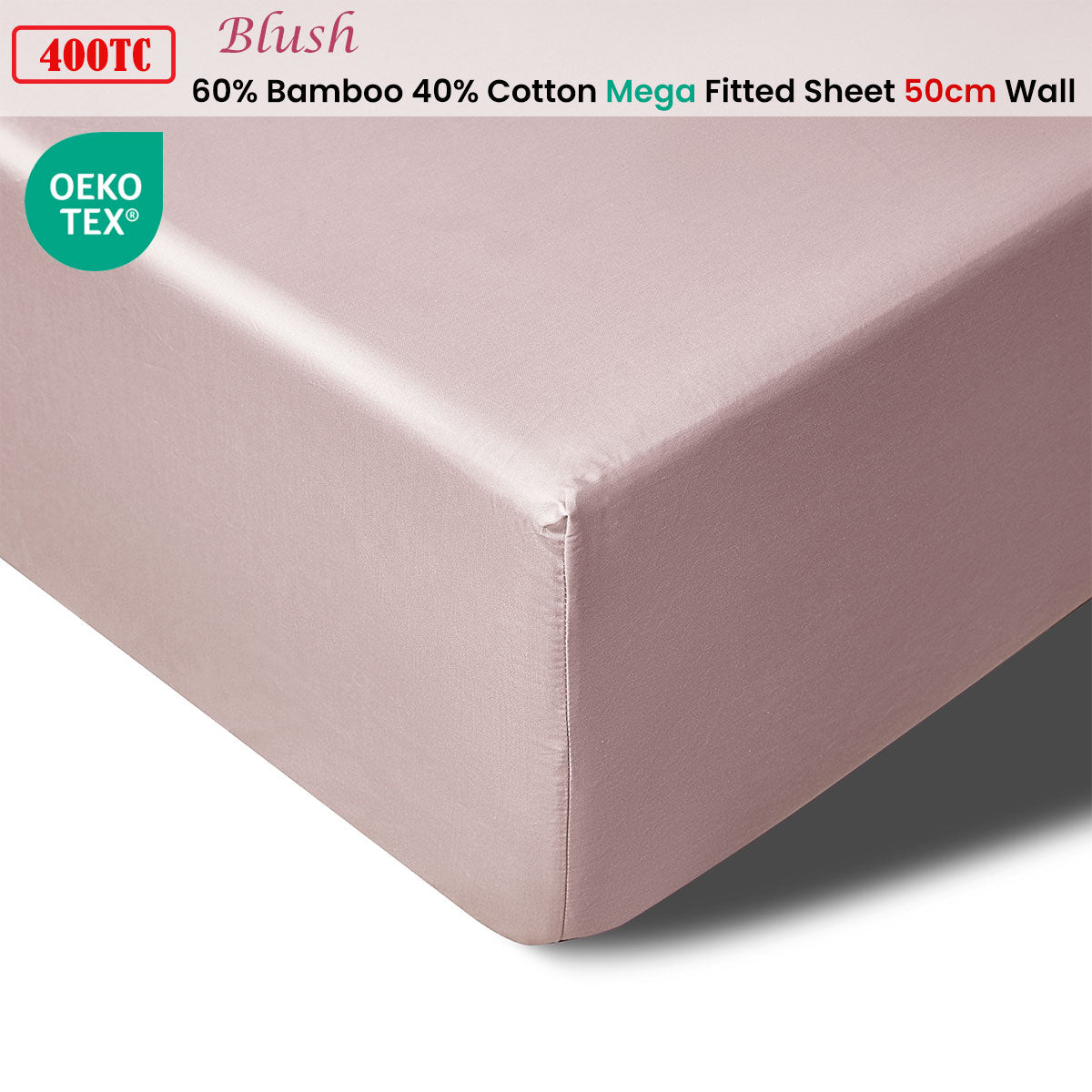 400TC Blush Bamboo Cotton Mega/Super Fitted Sheet | 50cm Wall | Queen