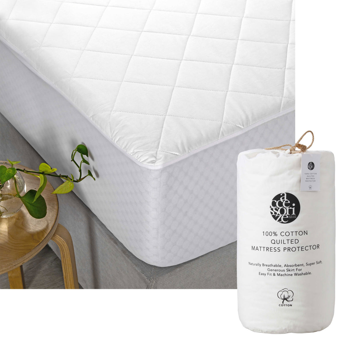 Accessorize Cotton Quilted Mattress Protector | King Single