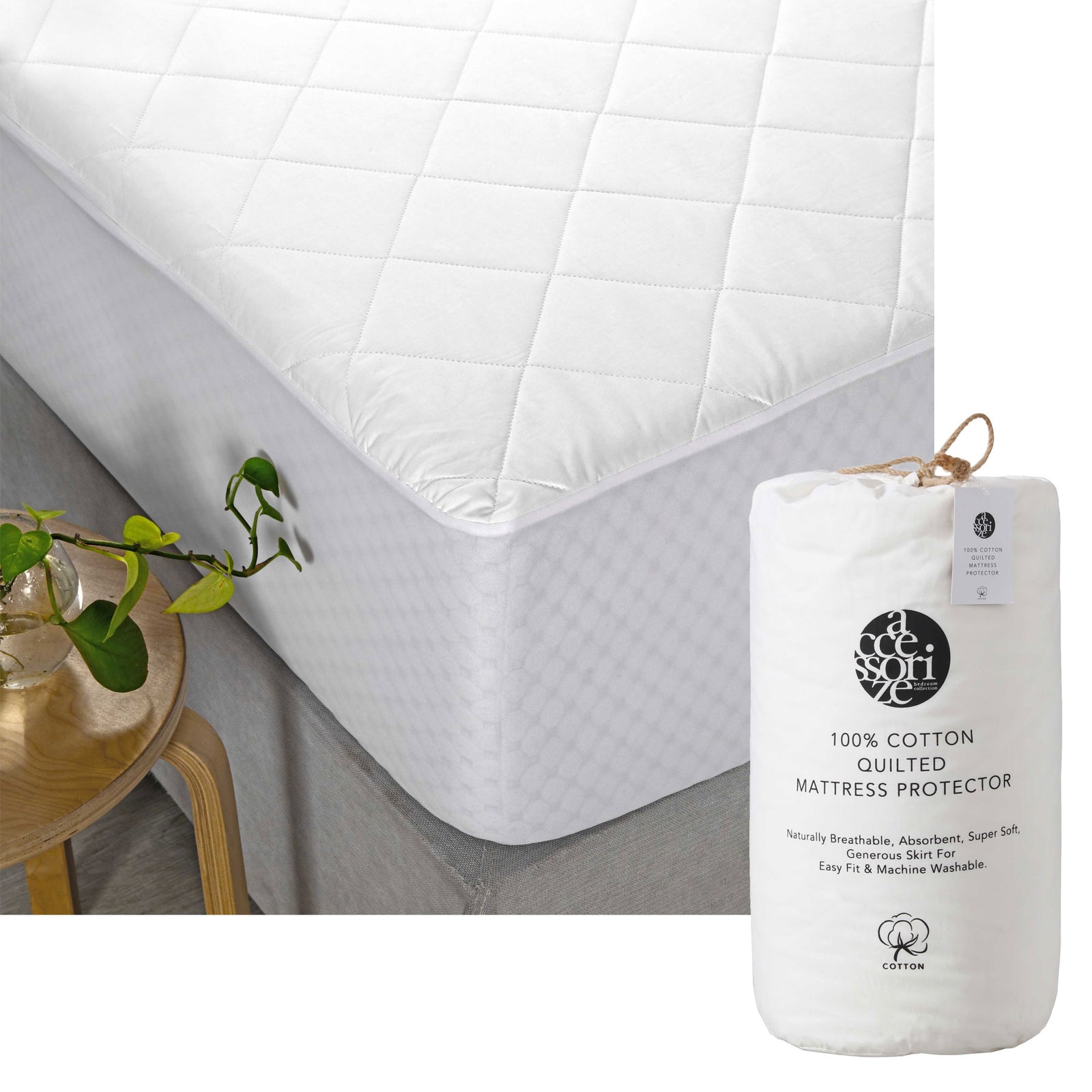 Accessorize Cotton Quilted Mattress Protector | Single