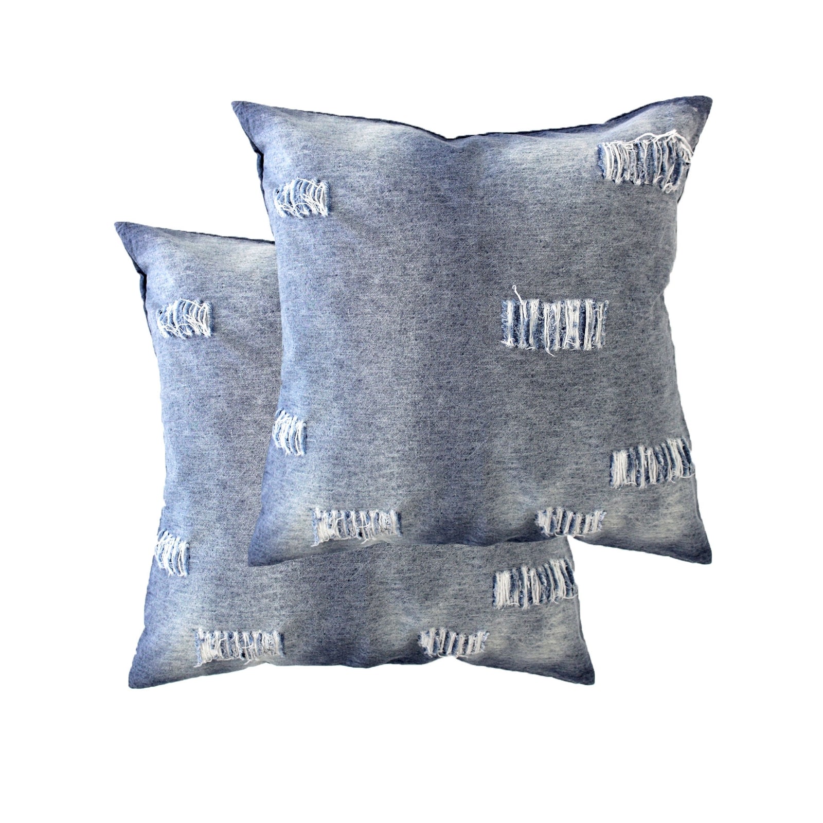 Pair of Stonewashed Denim Ripped Linen Cotton European Pillowcases