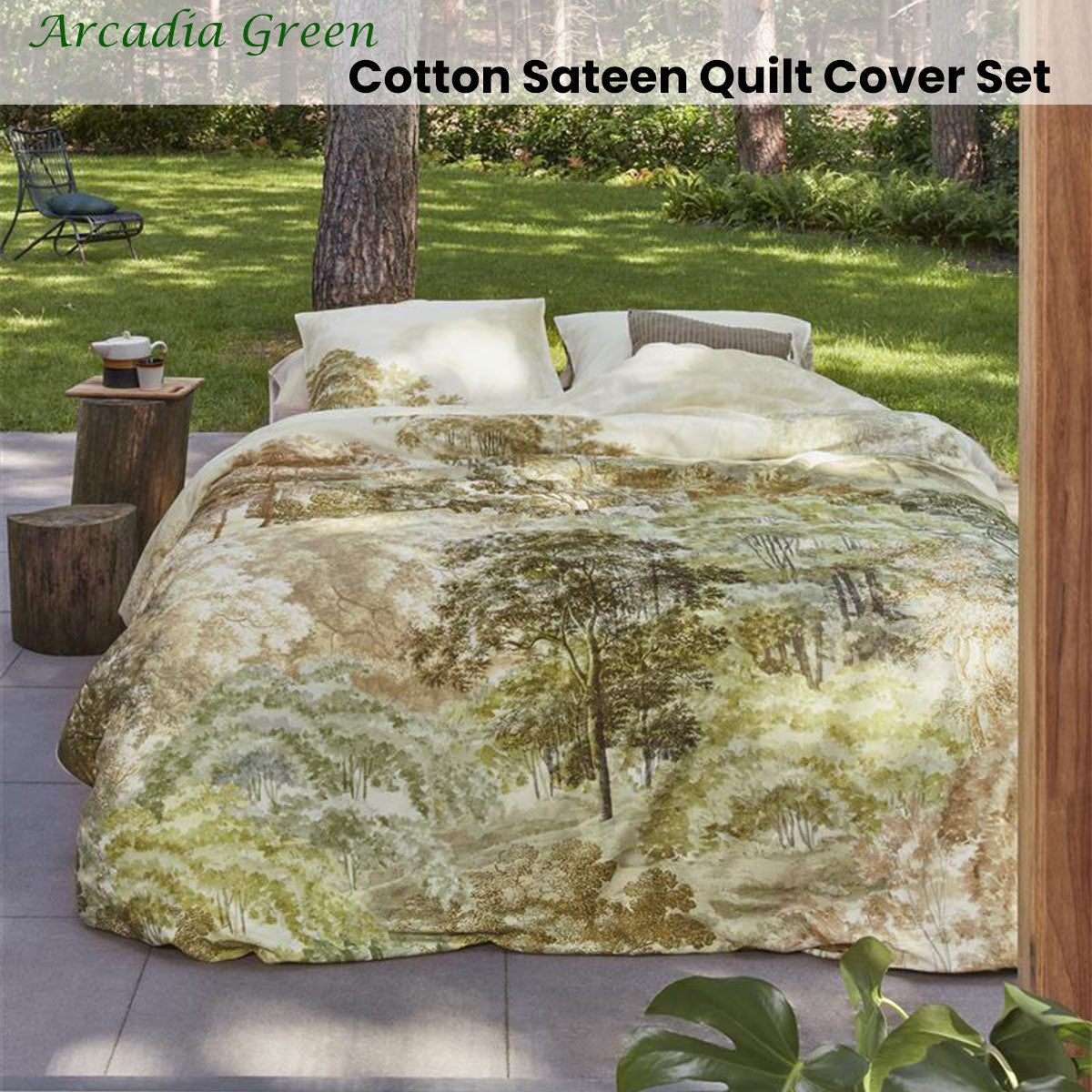 Bedding House | Arcadia Green Cotton Sateen | Quilt Cover Set | King