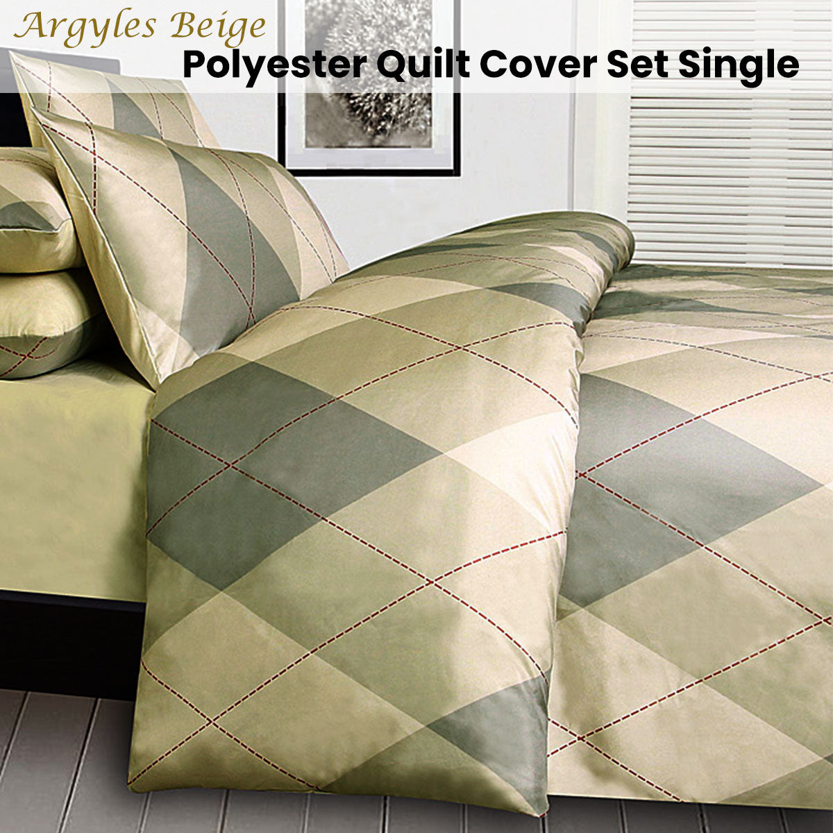 Big Sleep Argyles Beige Quilt Cover Set | Single