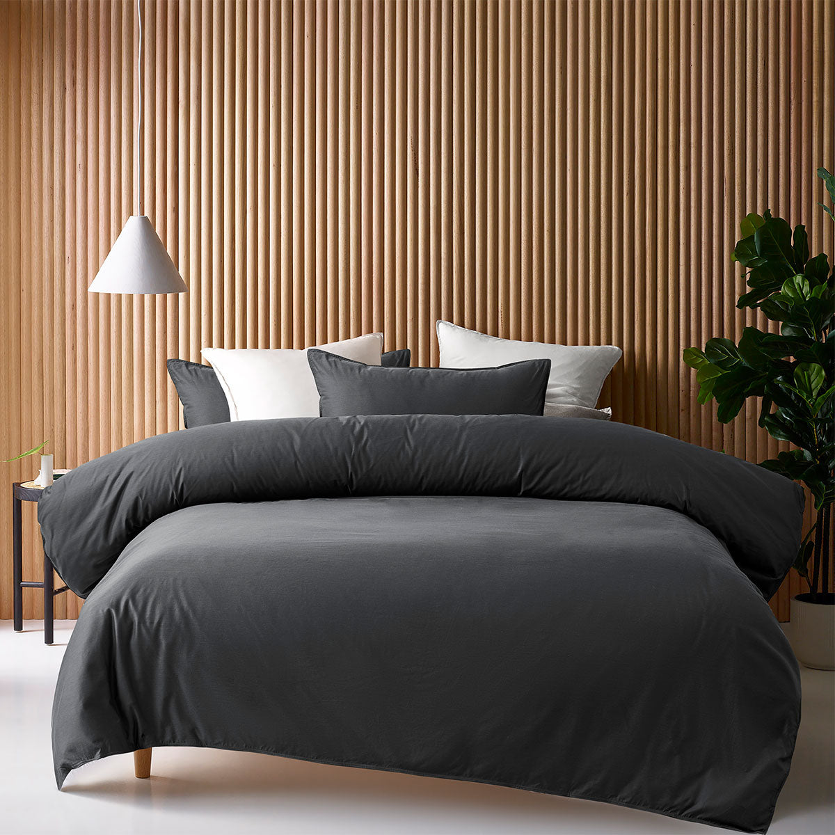 Accessorize Charcoal 400TC Bamboo Cotton Double Stitched Quilt Cover Set | Super King
