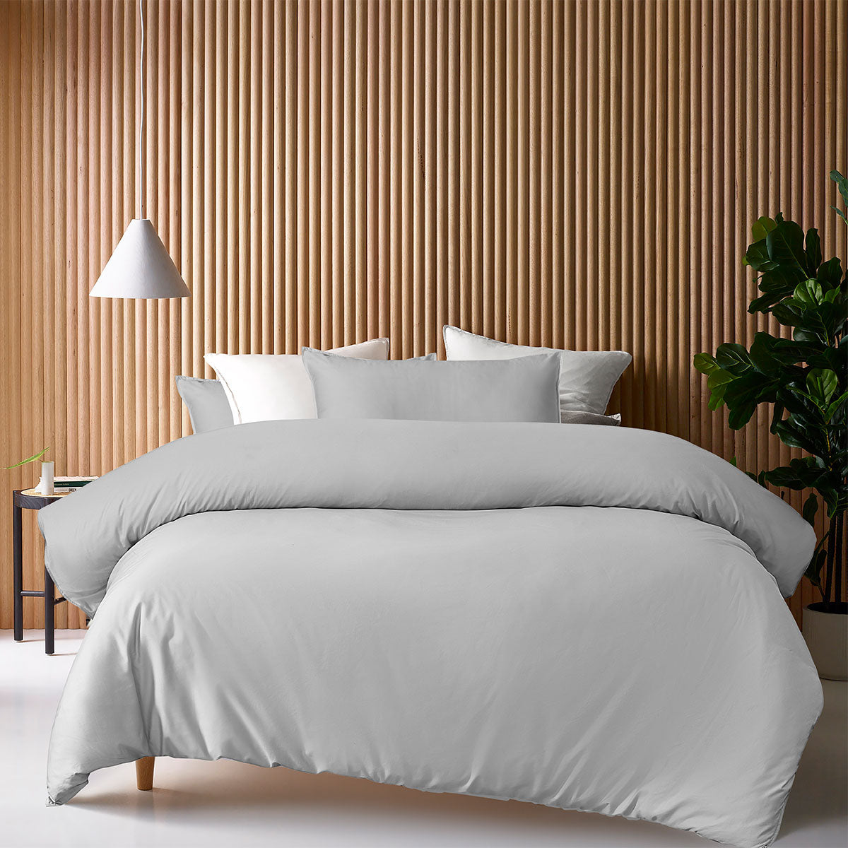 Accessorize Grey 400TC Bamboo Cotton Double Stitched Quilt Cover Set | Queen