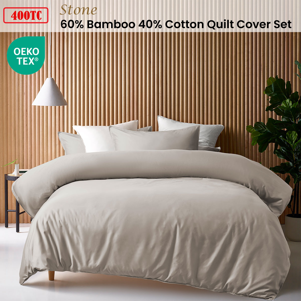 Accessorize Stone 400TC Bamboo Cotton Double Stitched Quilt Cover Set | Single