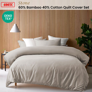 Accessorize Stone 400TC Bamboo Cotton Double Stitched Quilt Cover Set | Single