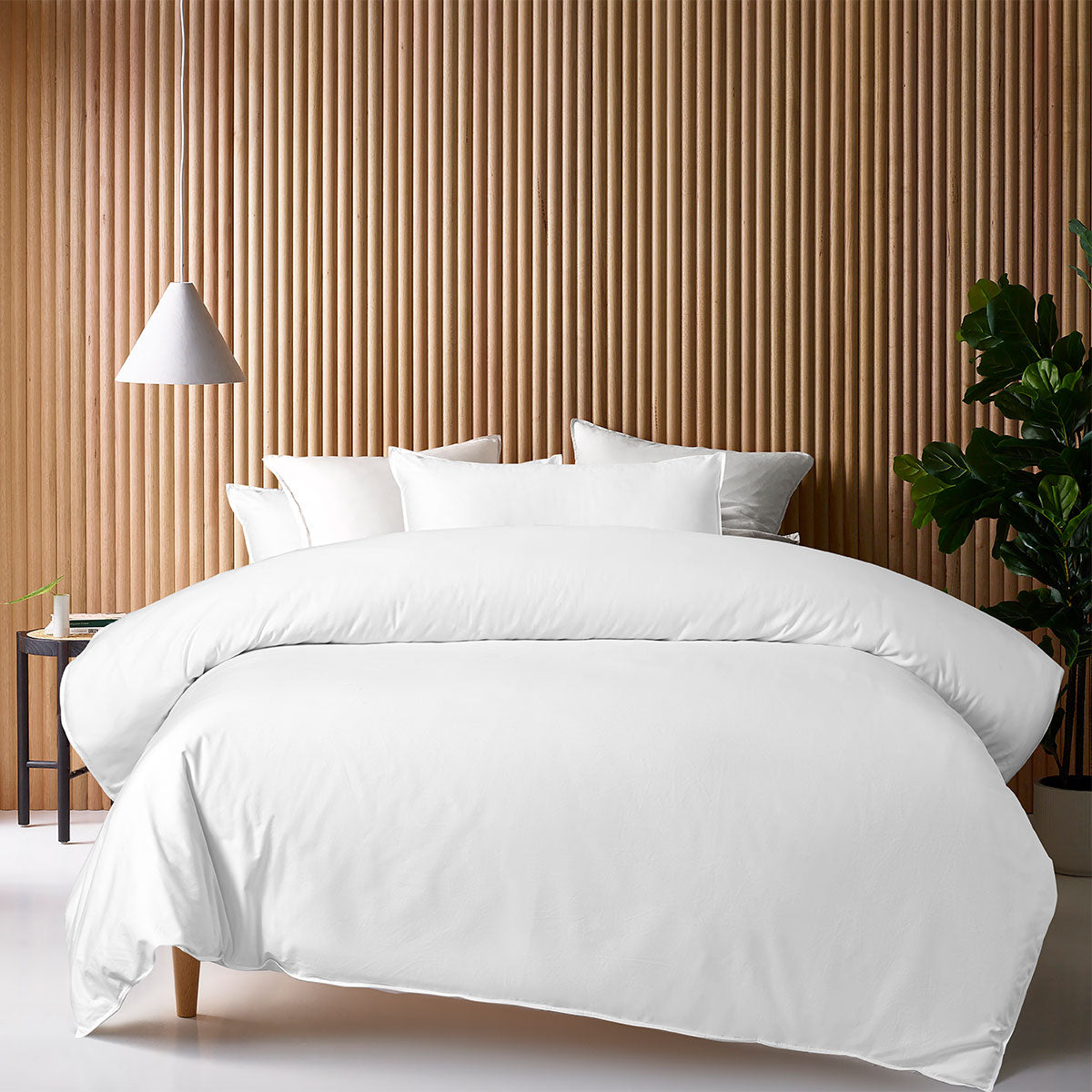 400TC White Bamboo Cotton Double Stitched Quilt Cover Set | Queen