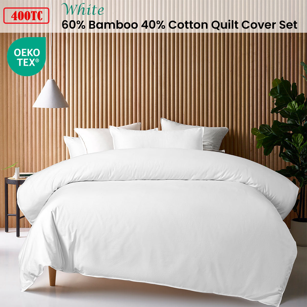 400TC White Bamboo Cotton Double Stitched Quilt Cover Set | Single
