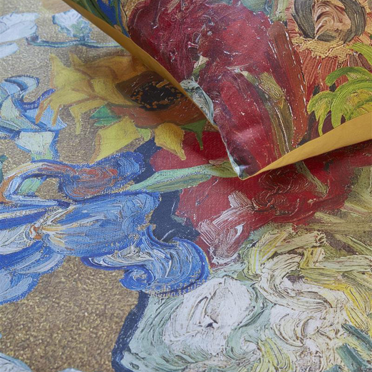 Bedding House Van Gogh Bouquet d'Anniversaire Gold Cotton Sateen Quilt Cover Set | Super King
