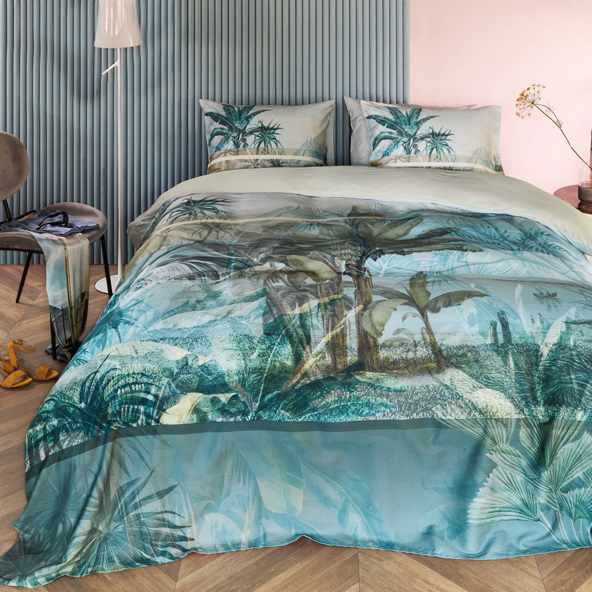 Bedding House | Canopy Blue Green Cotton Sateen | Quilt Cover Set | King