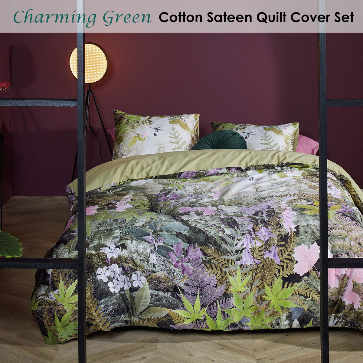 Bedding House | Charming Green Cotton Sateen | Quilt Cover Set | Queen