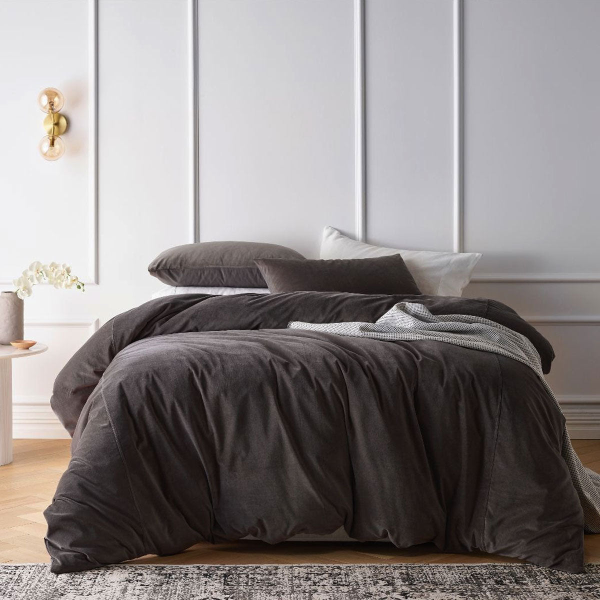 Vintage Design Homewares | Cotton Velvet Storm Grey | Quilt Cover Set | Queen