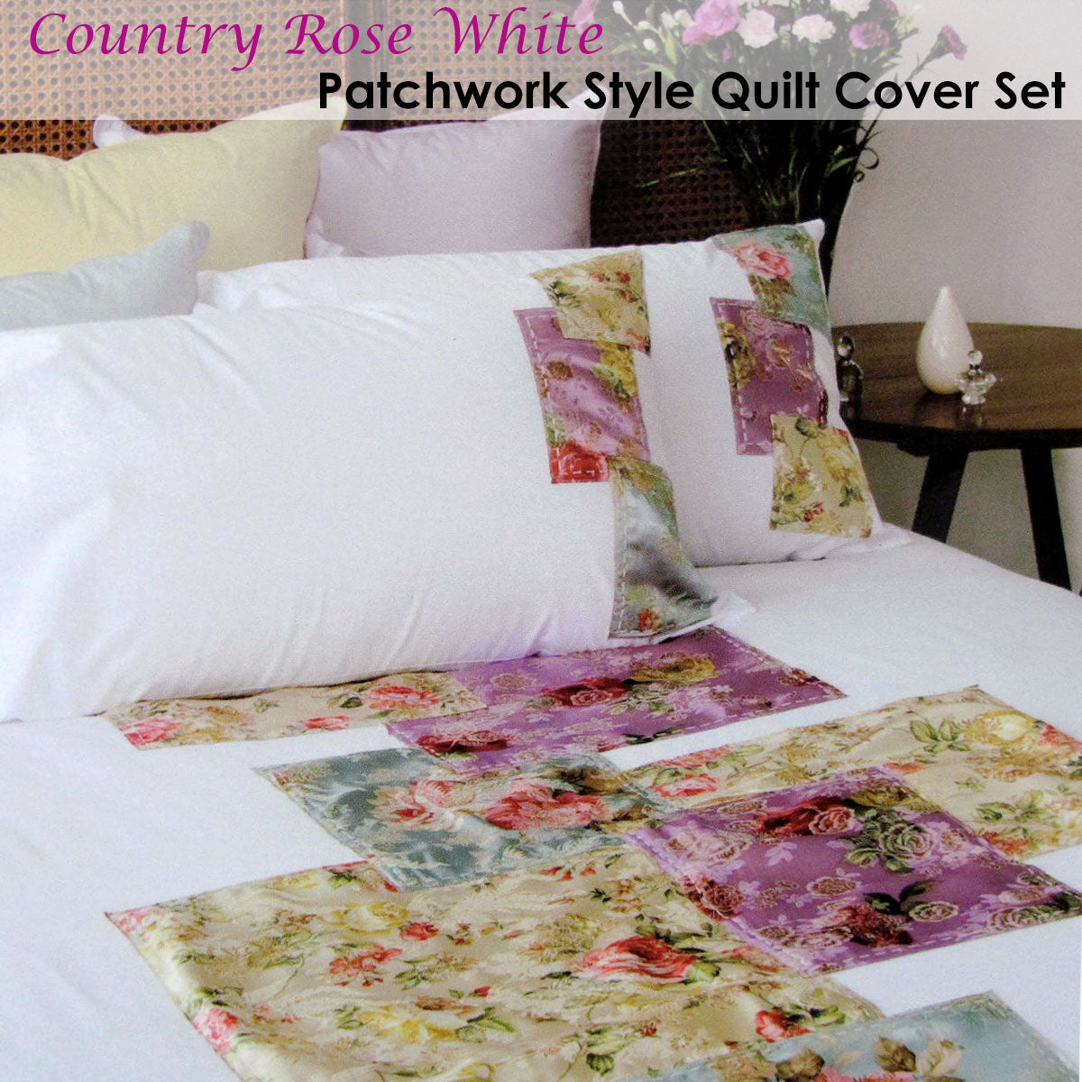 Accessorize | Country Rose White | Quilt Cover Set | Queen