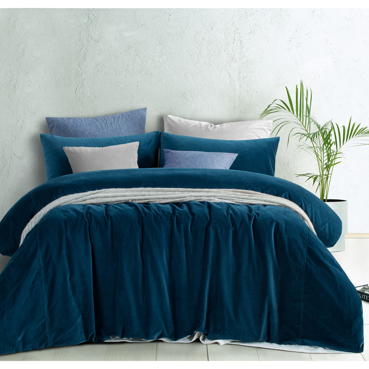 Vintage Design Homewares | Cotton Velvet Riverland Blue | Quilt Cover Set | Super King