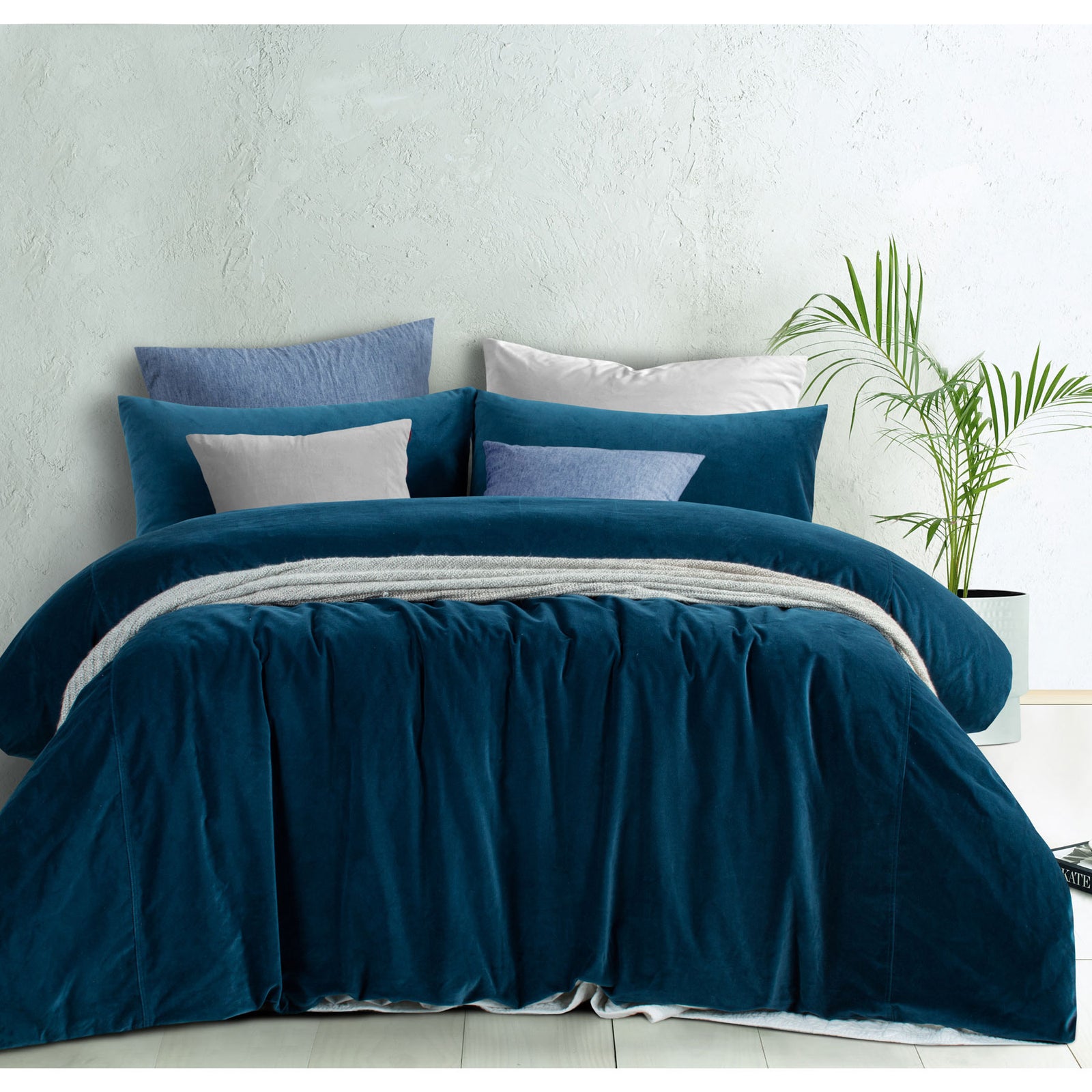 Vintage Design Homewares | Cotton Velvet Riverland Blue | Quilt Cover Set | Super King