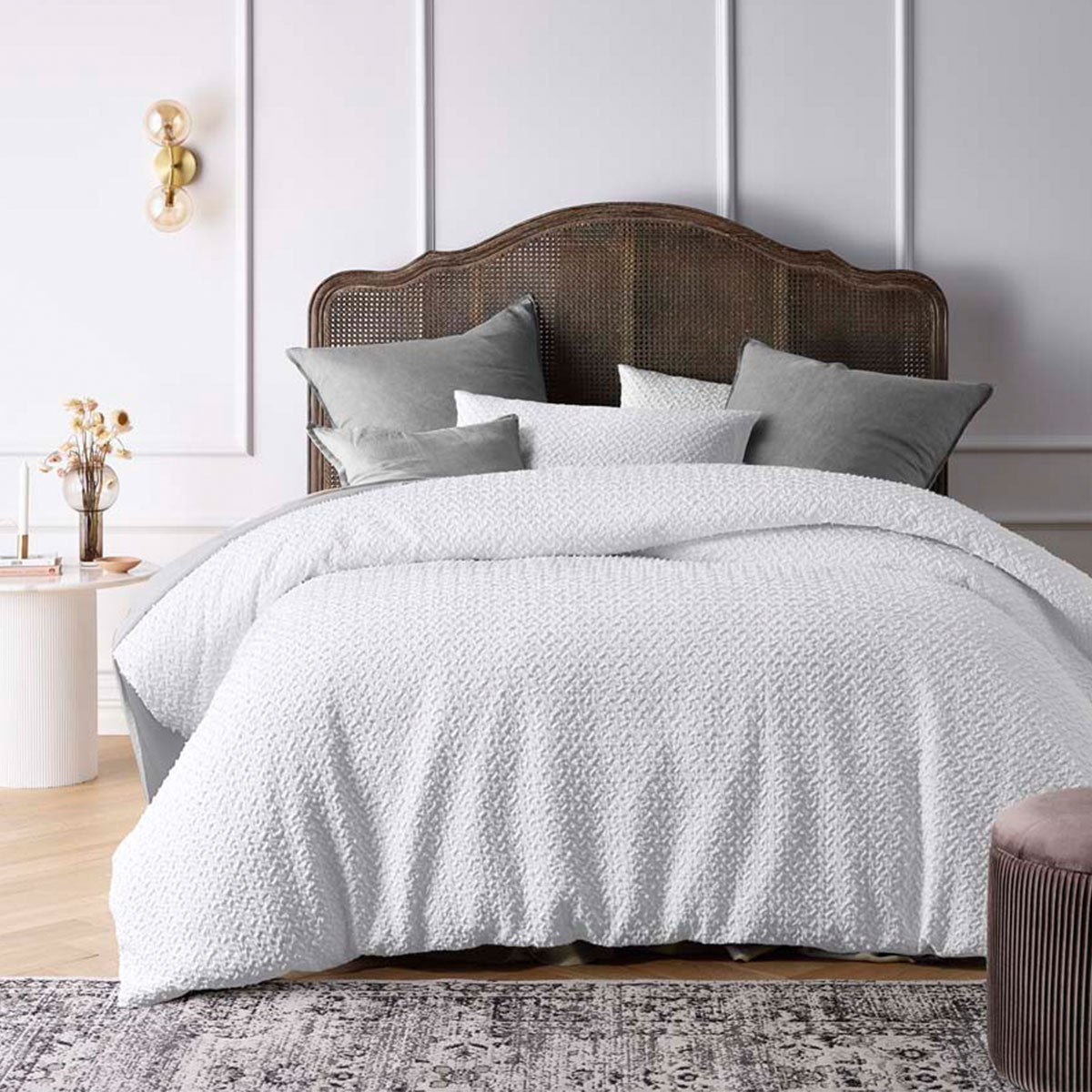 Accessorize Dotty Clip White Jacquard Quilt Cover Set | Queen