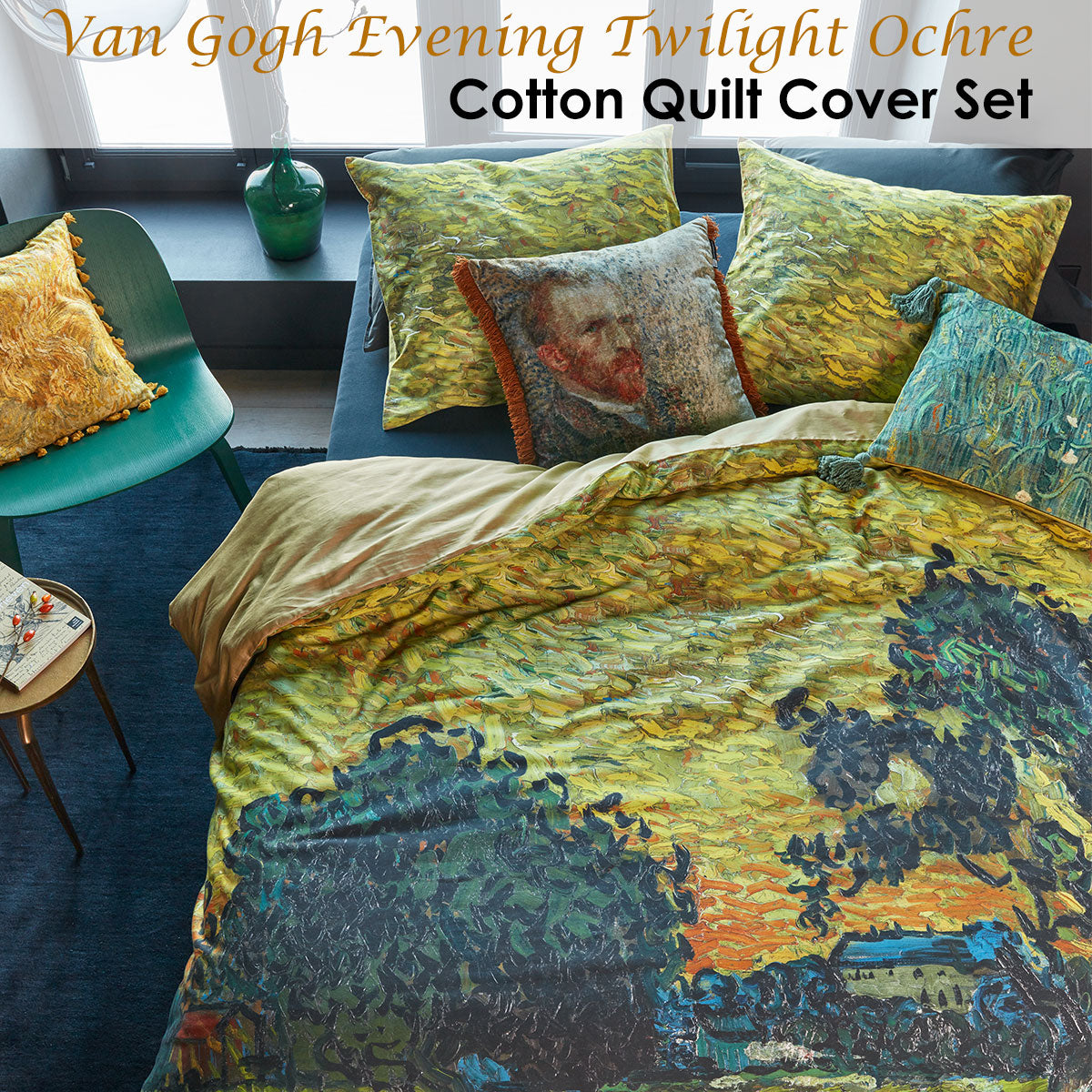 Van Gogh Evening Twilight Ochre Cotton Sateen Quilt Cover Set | King