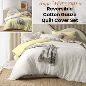 Vintage Design Homewares | Hugo Reversible White & Butter Cotton Gauze Quilt Cover Set | Super King