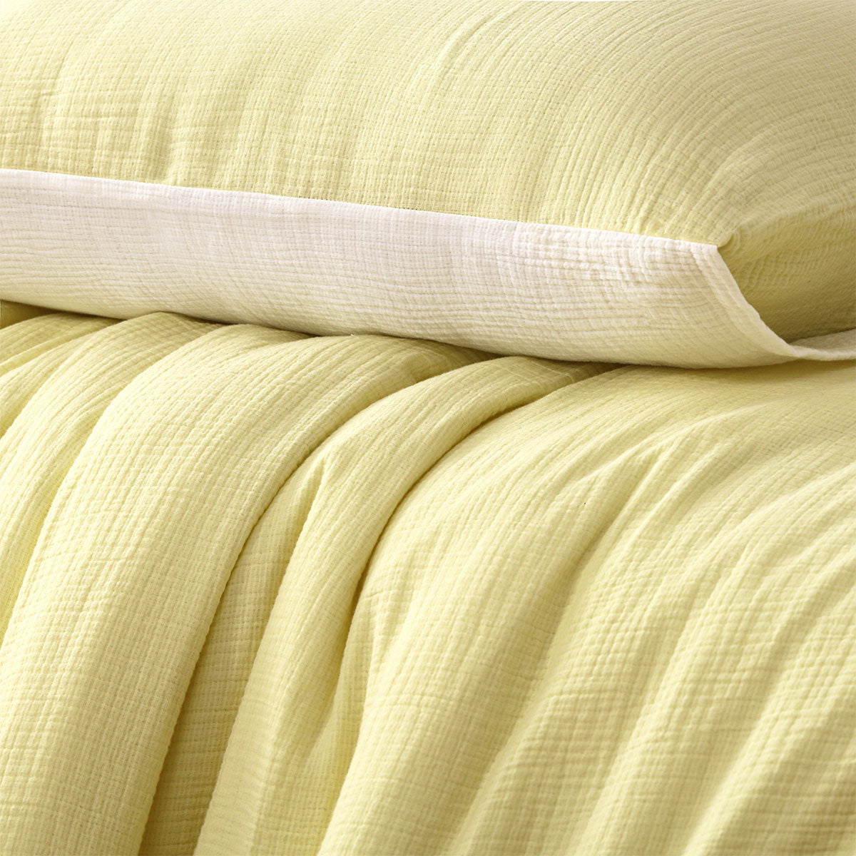 Vintage Design Homewares | Hugo Reversible White & Butter Cotton Gauze Quilt Cover Set | Super King