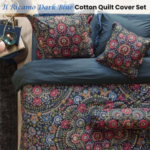PIP Studio Il Ricamo Dark Blue Cotton Quilt Cover Set | Queen