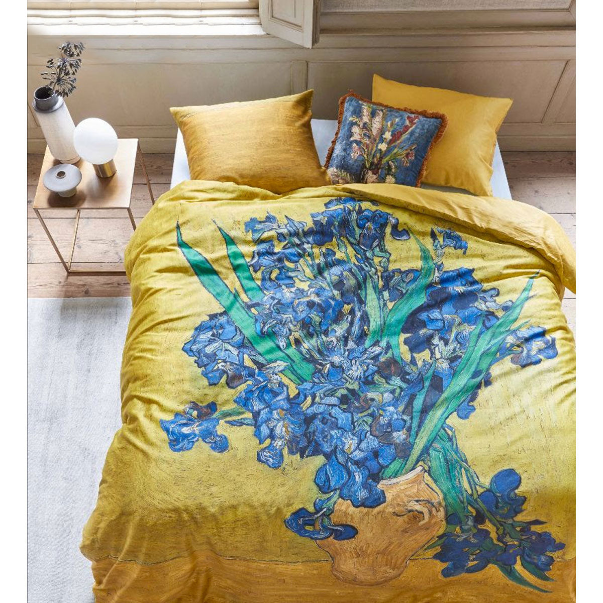 Bedding House | Irises Yellow Cotton Sateen | Quilt Cover Set | King