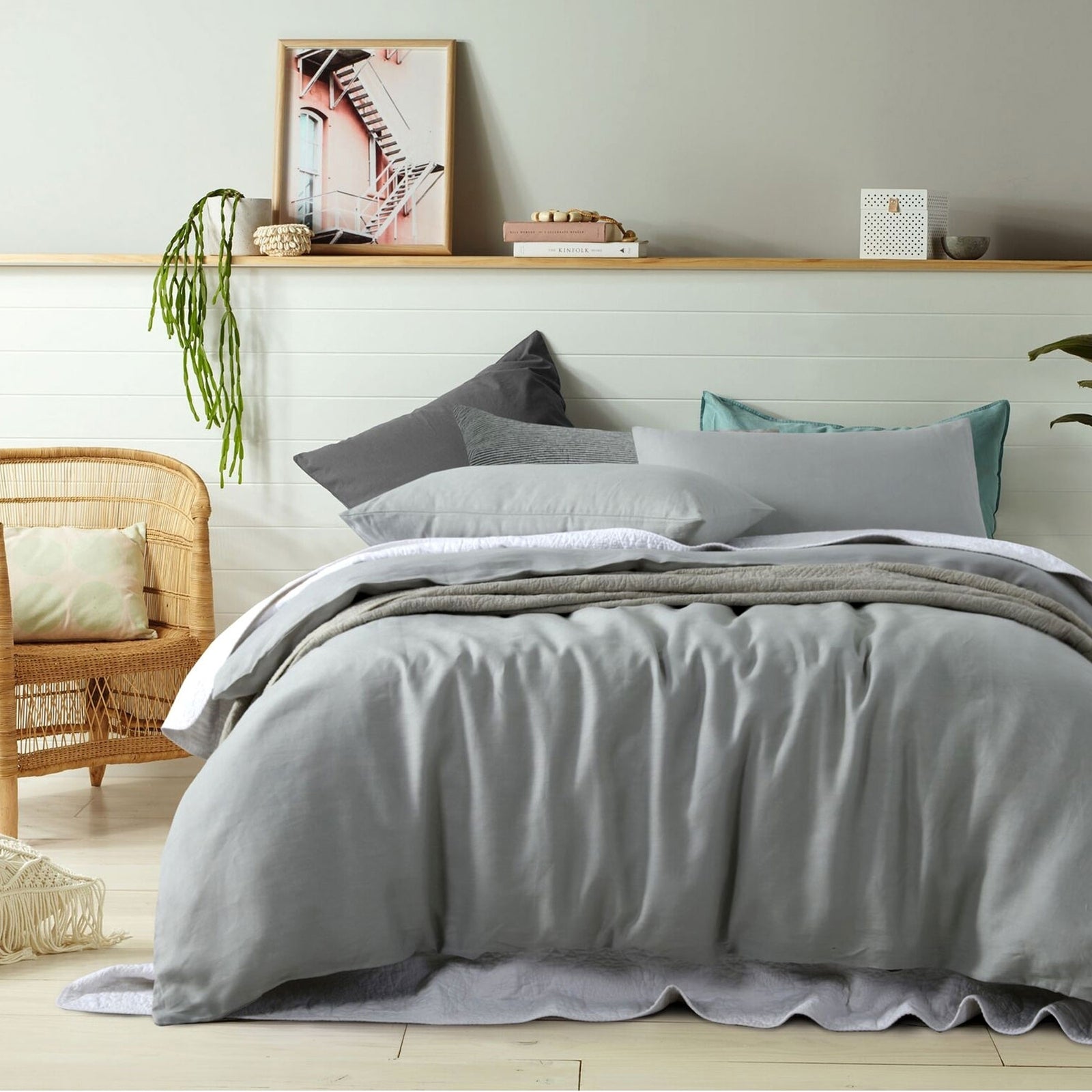 Vintage Design Homewares 100% Linen Dove Grey Quilt Cover Set | Queen