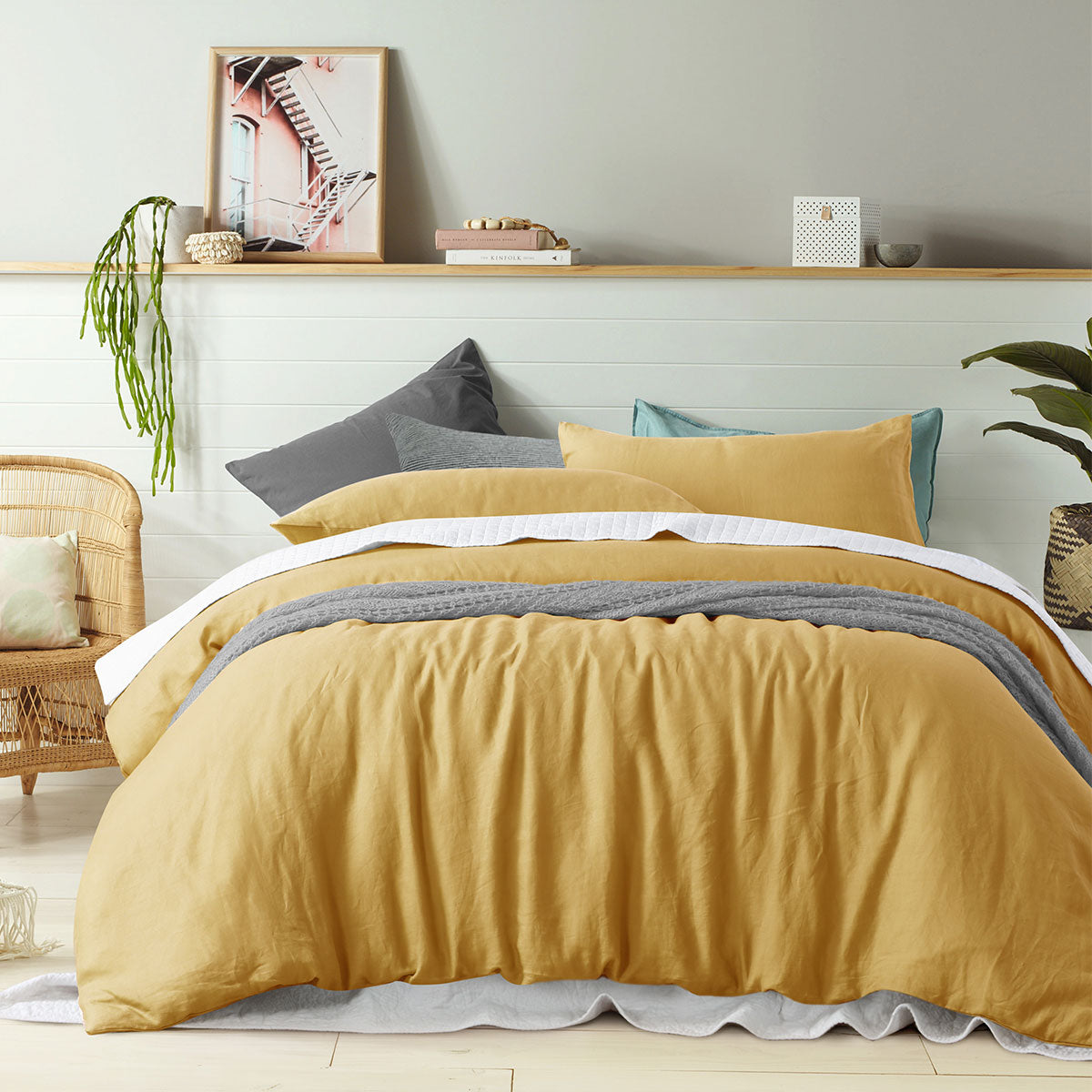 Vintage Design Homewares | 100% Linen Ochre | Quilt Cover Set | Queen