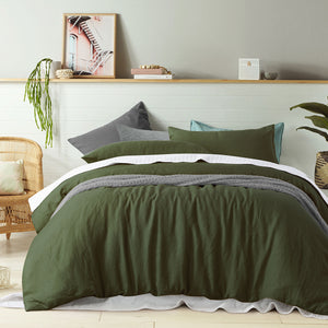 100% Linen Olive Quilt Cover Set | King