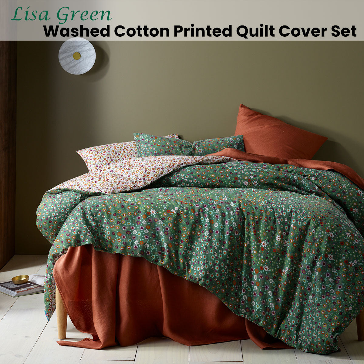 Accessorize | Lisa Green Washed Cotton Printed | Quilt Cover Set | King