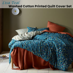 Accessorize | Lisa Teal Washed Cotton Printed | Quilt Cover Set | Queen