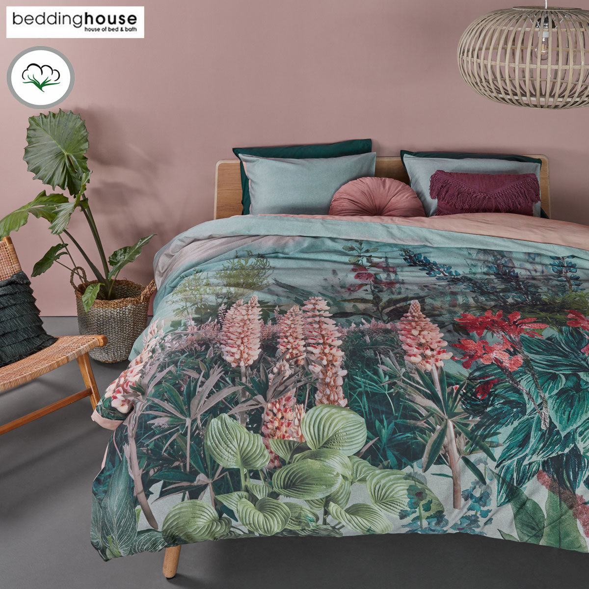 Bedding House | Lupine Cotton Sateen | Quilt Cover Set | King Green