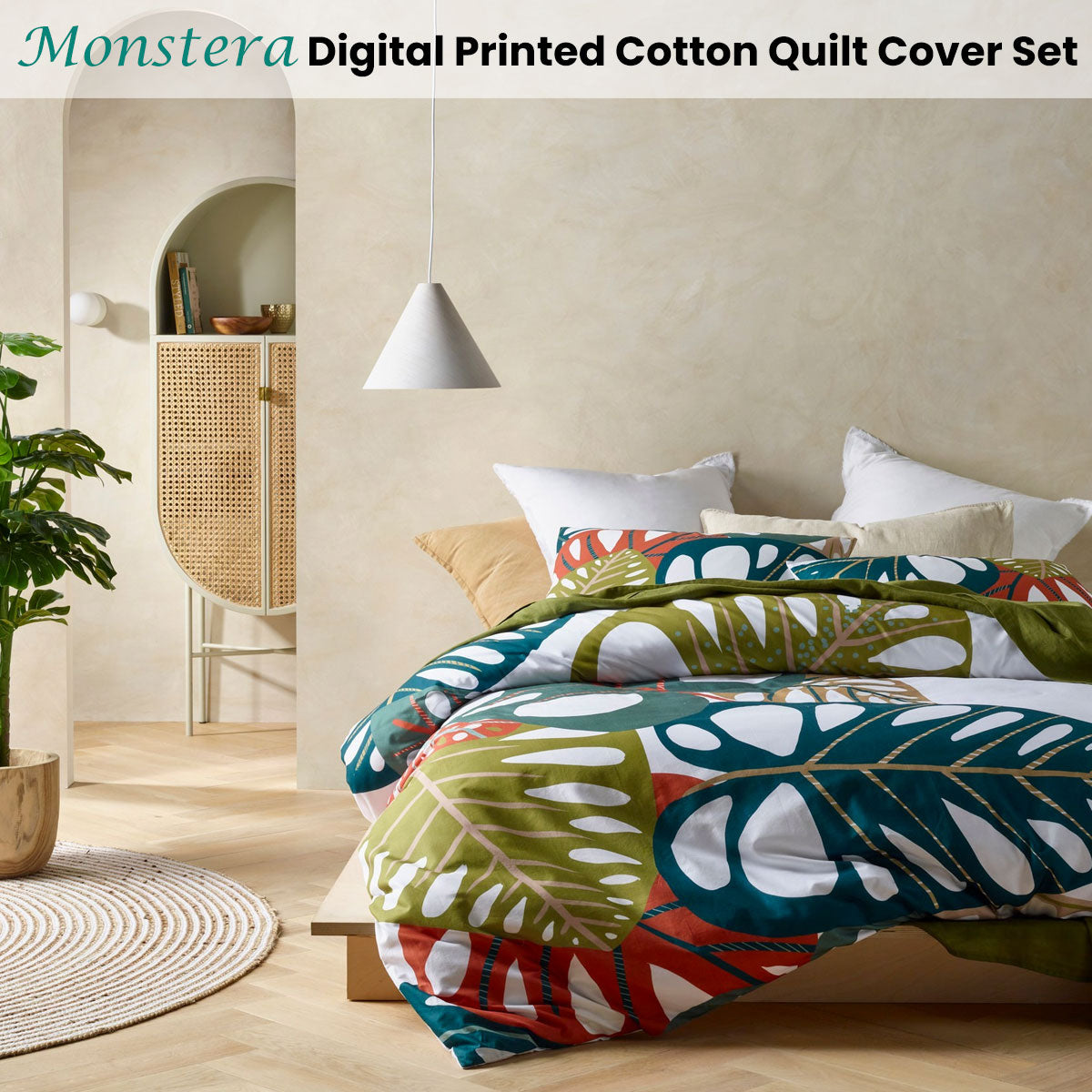 Accessorize | Monstera Digital Printed Cotton | Quilt Cover Set | Queen