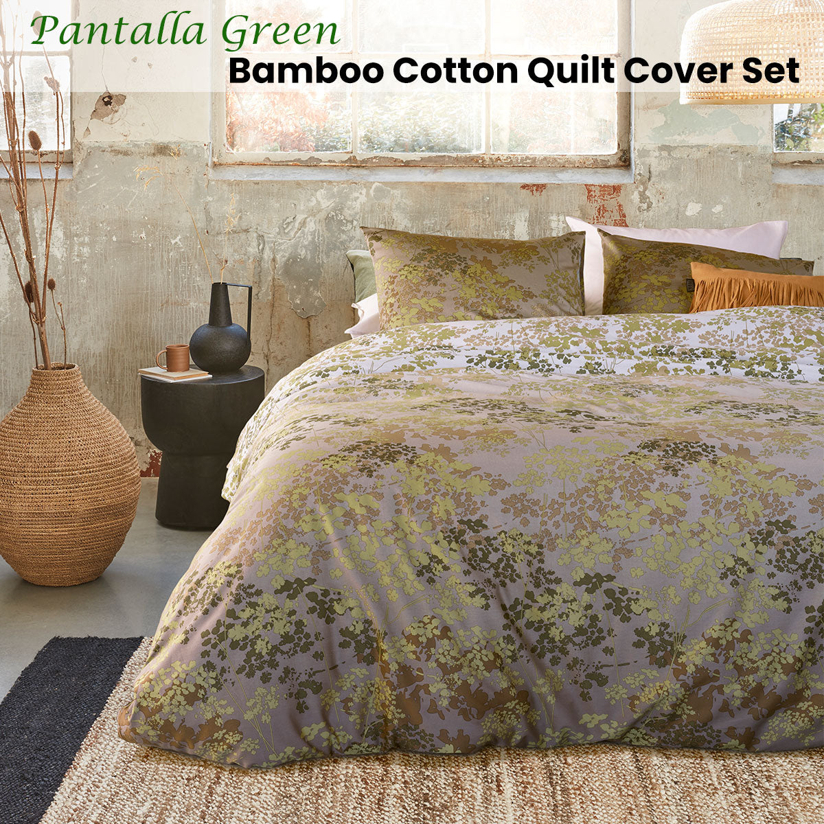 Bedding House | Pantalla Green Bamboo Cotton | Quilt Cover Set | Queen