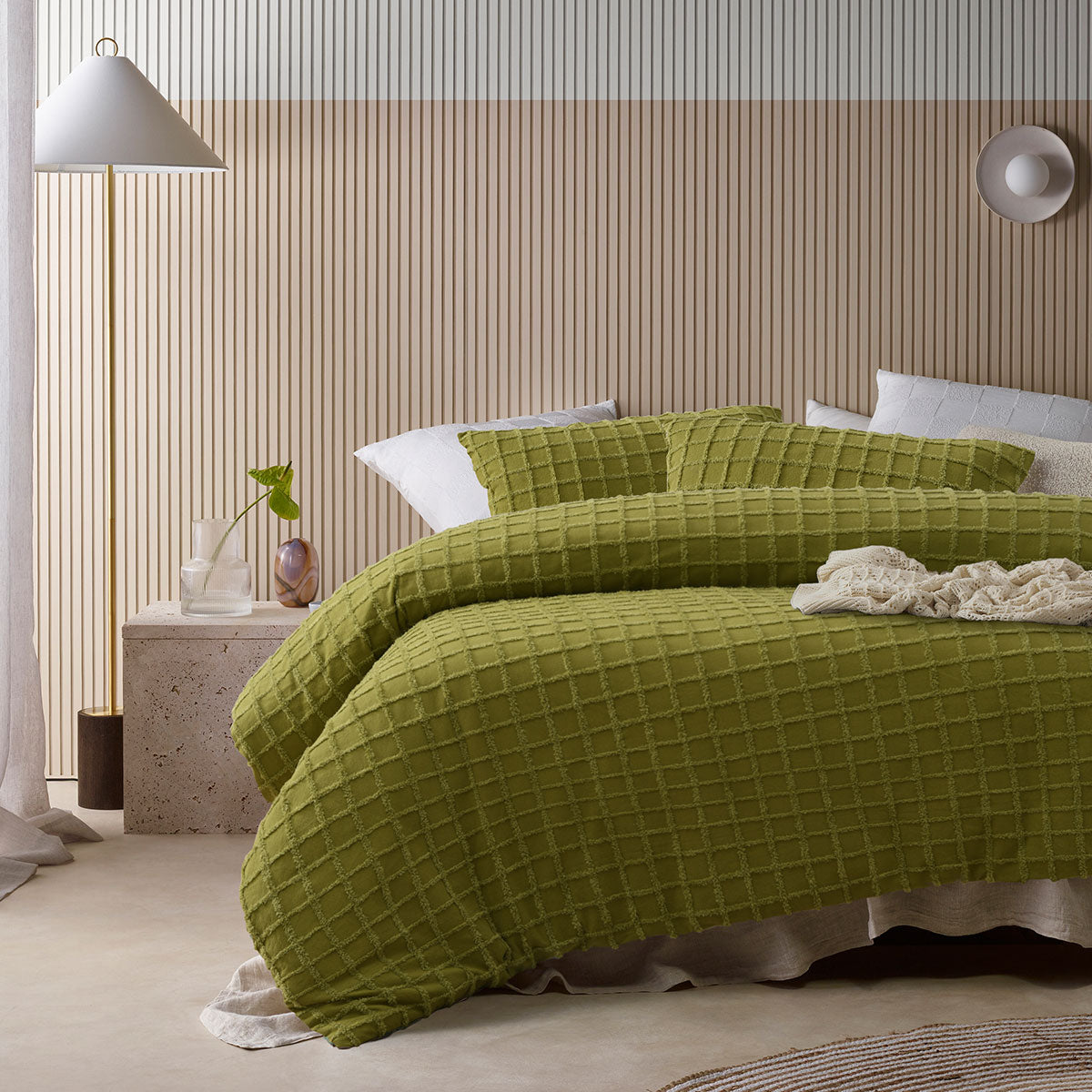 Vintage Design Homewares Parquet Cacti Green Cotton Quilt Cover Set | Single