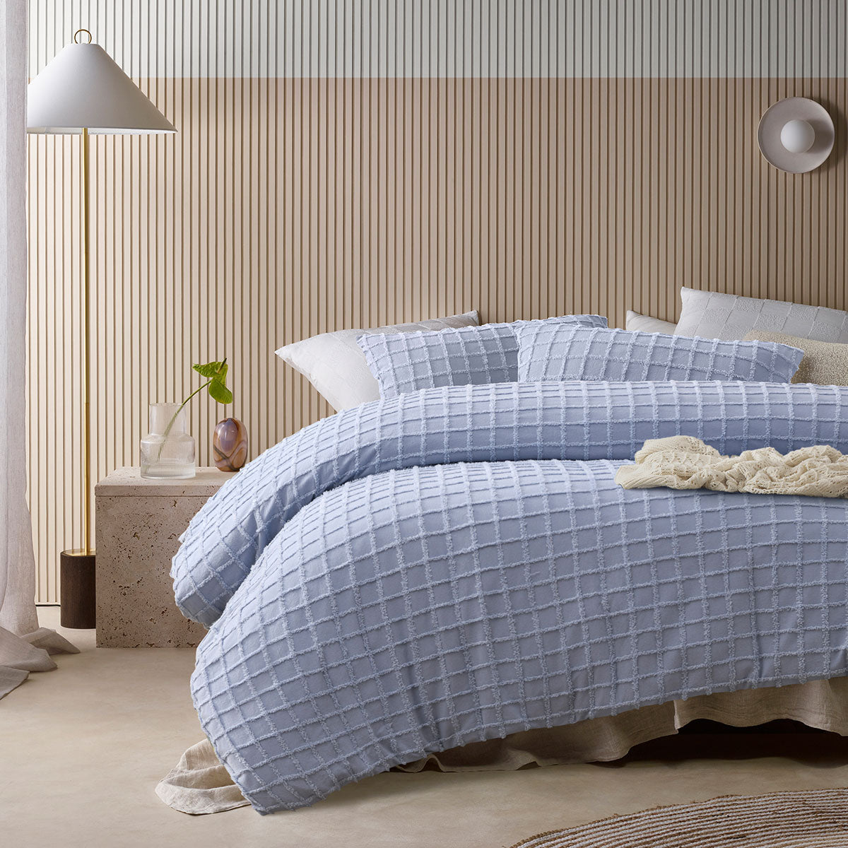 Vintage Design Homewares Parquet Snooze Blue Cotton Quilt Cover Set | Single