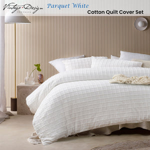 Vintage Design Homewares Parquet White Cotton Quilt Cover Set | Queen