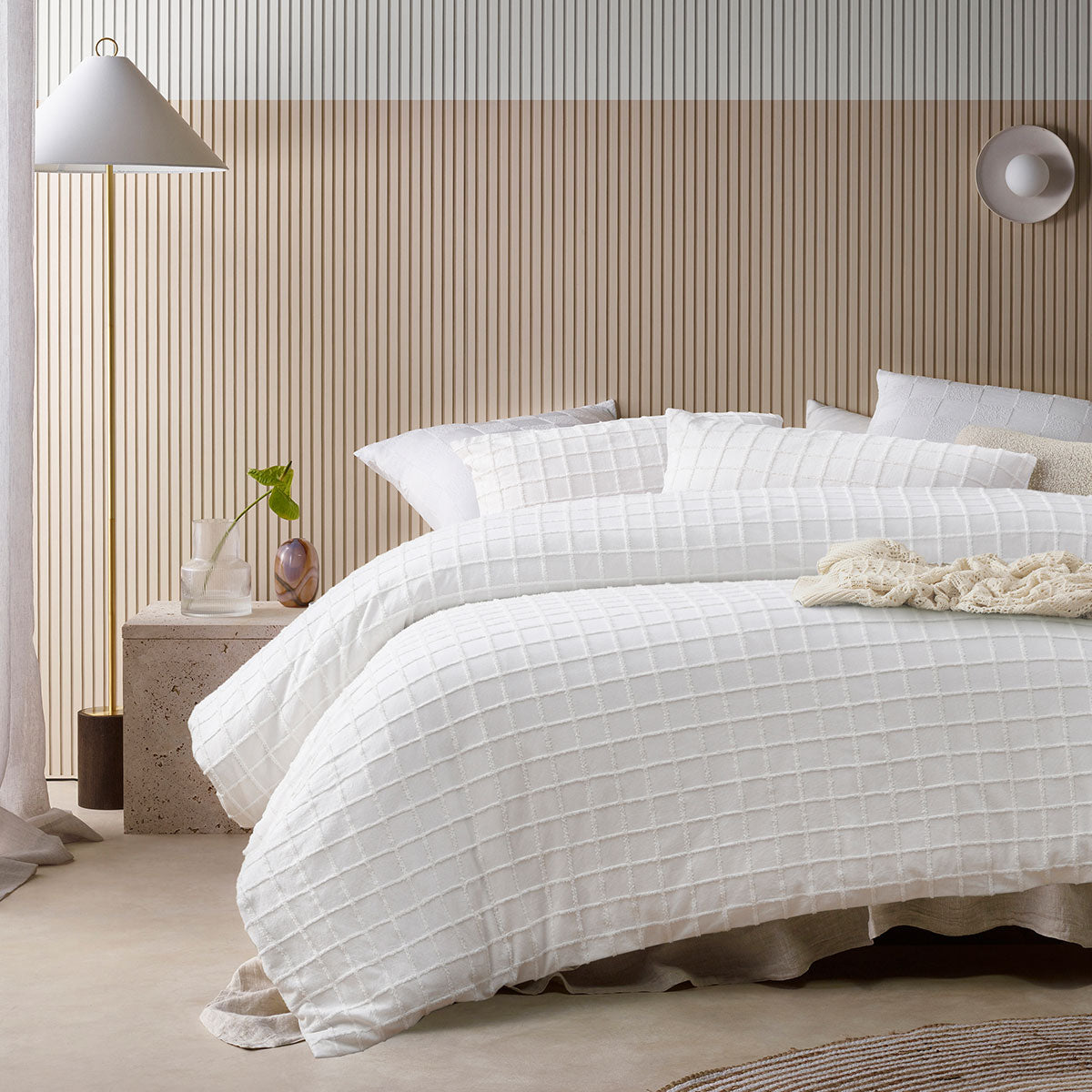 Vintage Design Homewares Parquet White Cotton Quilt Cover Set | Single