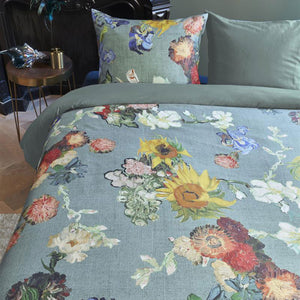Bedding House | Van Gogh Partout des Fleurs Green Cotton Sateen | Quilt Cover Set | King