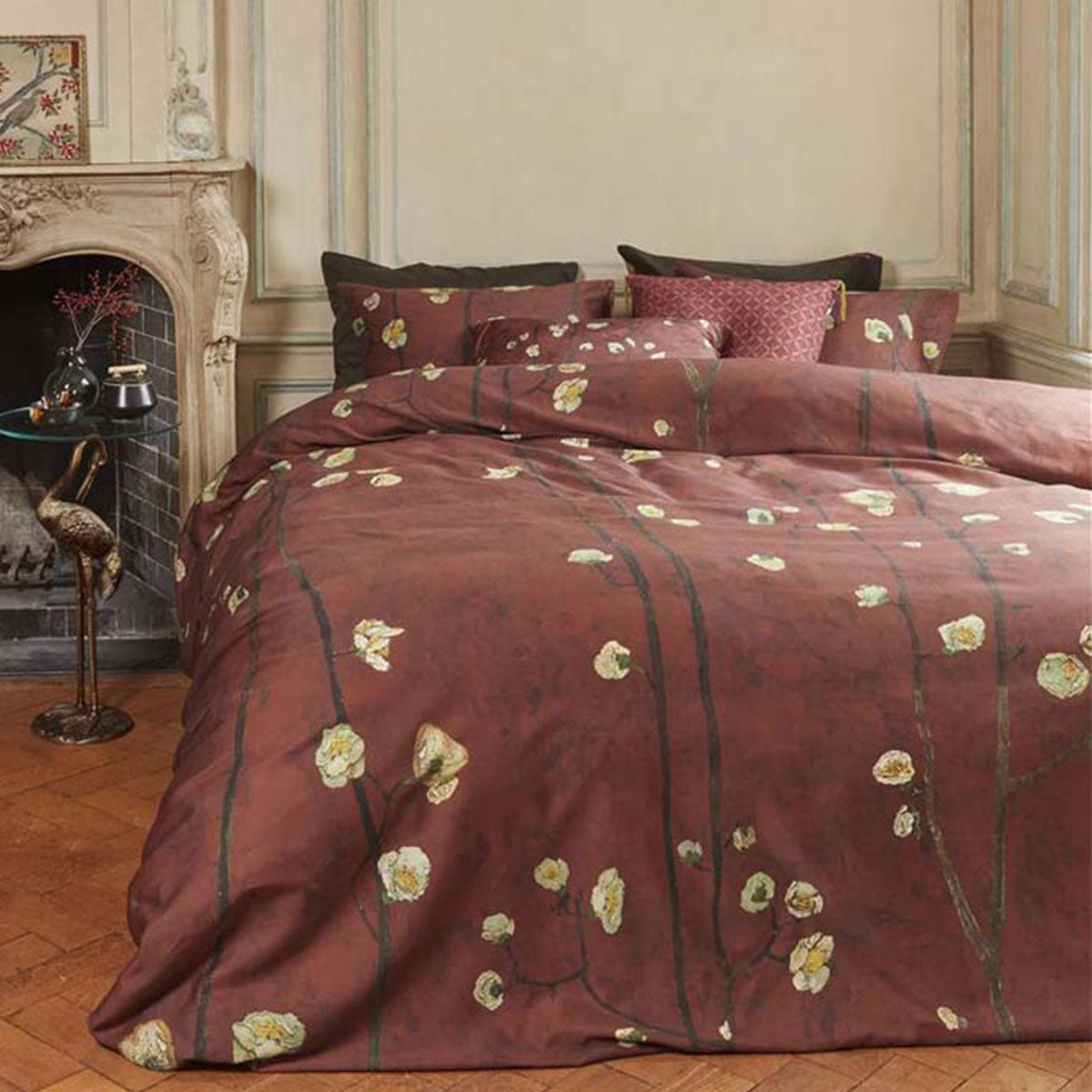 Bedding House Van Gogh Plum Blossoms Red Cotton Sateen Quilt Cover Set | Queen