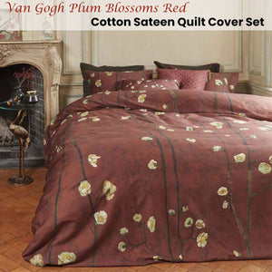 Bedding House Van Gogh Plum Blossoms Red Cotton Sateen Quilt Cover Set | Queen