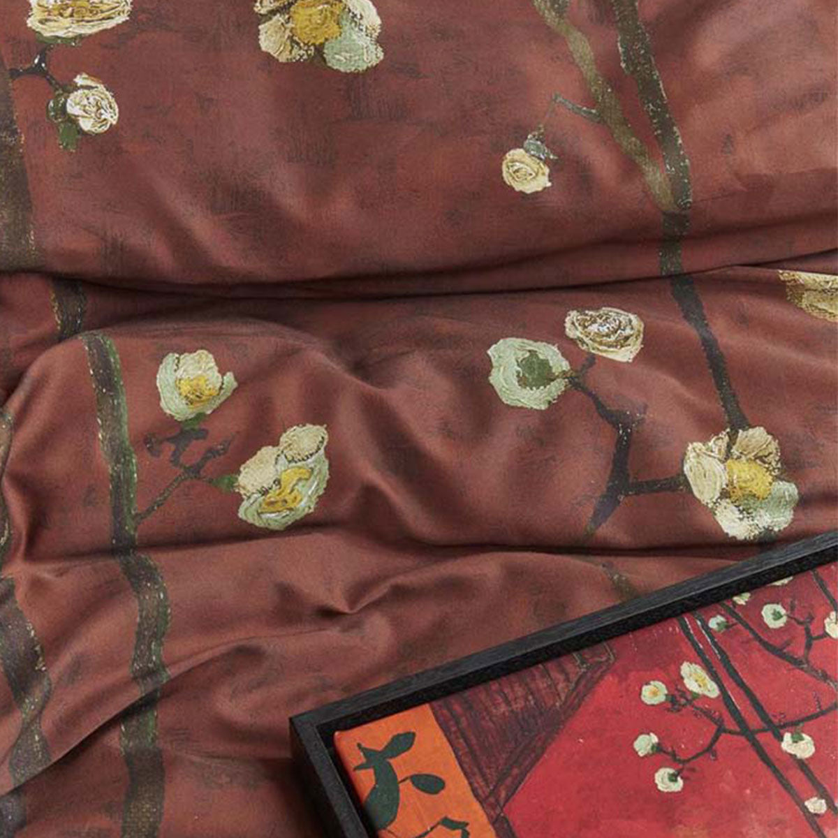 Bedding House Van Gogh Plum Blossoms Red Cotton Sateen Quilt Cover Set | Queen