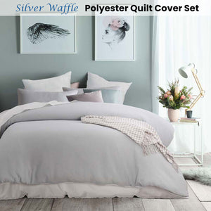 Accessorize Silver Waffle Polyester Quilt Cover Set | Single
