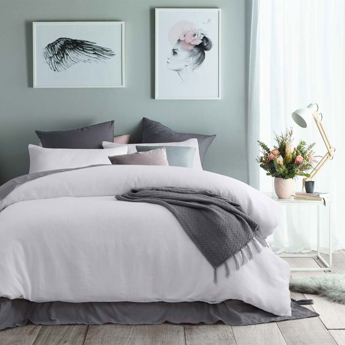 Accessorize White Waffle Polyester Quilt Cover Set | Queen