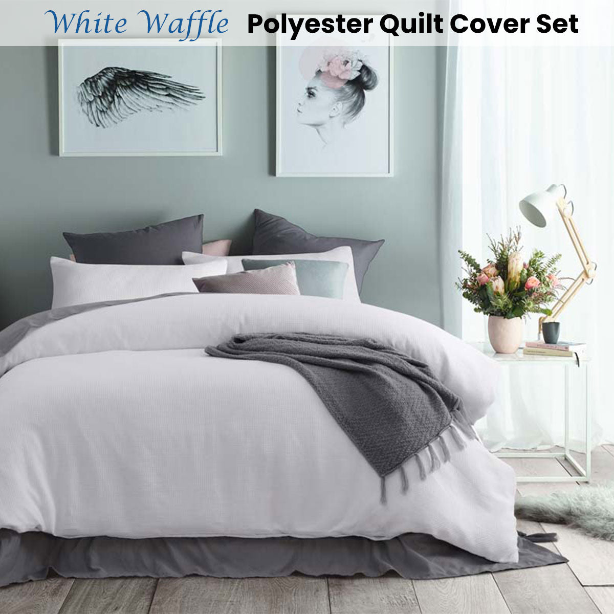 Accessorize White Waffle Polyester Quilt Cover Set | Queen