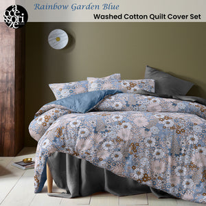 Accessorize Rainbow Garden Blue Washed Cotton Quilt Cover Set | Queen