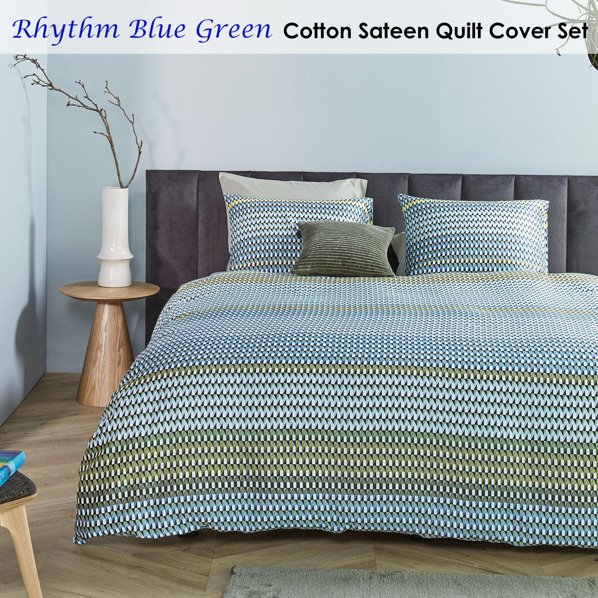 Bedding House | Rhythm Blue Green Cotton Sateen | Quilt Cover Set | King
