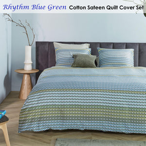 Bedding House | Rhythm Blue Green Cotton Sateen | Quilt Cover Set | Queen