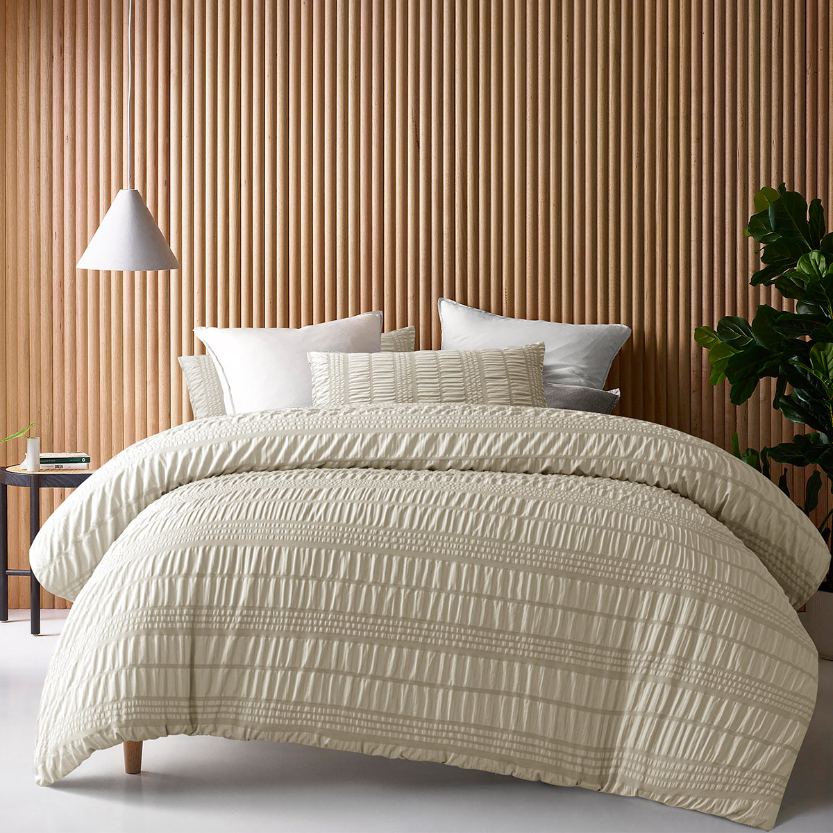 Accessorize Seersucker Natural Polyester Quilt Cover Set | Queen